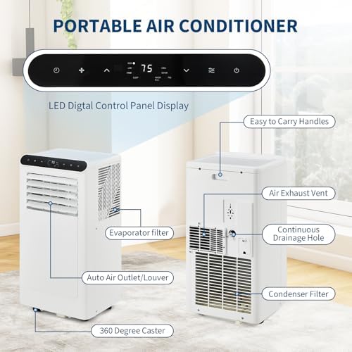 2025 New Update 8000 BTU Portable Air Conditioners Cool Up to 350 Sq.Ft,3 IN 1 Portable Ac Unit with Remote Control/LED Display/24Hrs Timer/Window Installation Kit & Low Noise for Home/Hotel/Office
