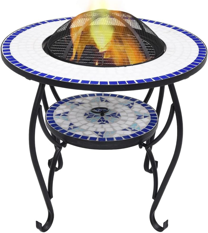 CHARMMA Mosaic Fire Pit Table Blue and White 26.8