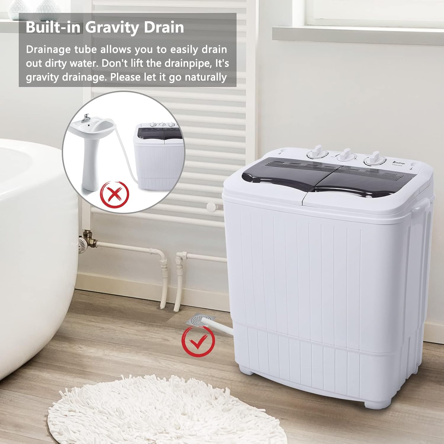 14.3LBS Washing Machine, Semi-Automatic Cover Compact Twin Tube Washer with Washing & Dehydration Functions for Home, Apartment(Grey)