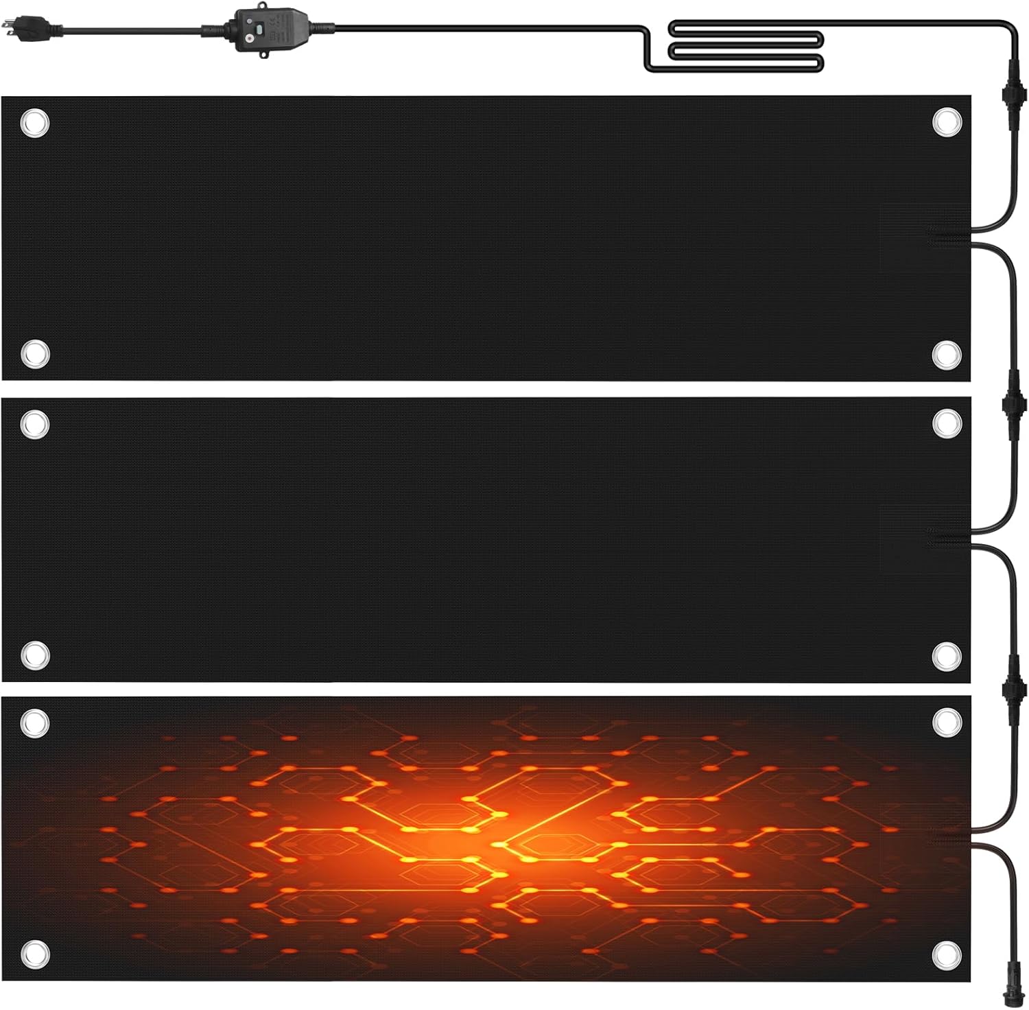 3 Pcs 10 x 30in Heated Snow Melting Mats Outdoor - Anti-Slip Rubber Heated Sidewalk Mats for Walkways - Winter Ice and Snow Melting Mats for Decks and Driveway,2 in/h Speed Ice and Snow Heated Mat