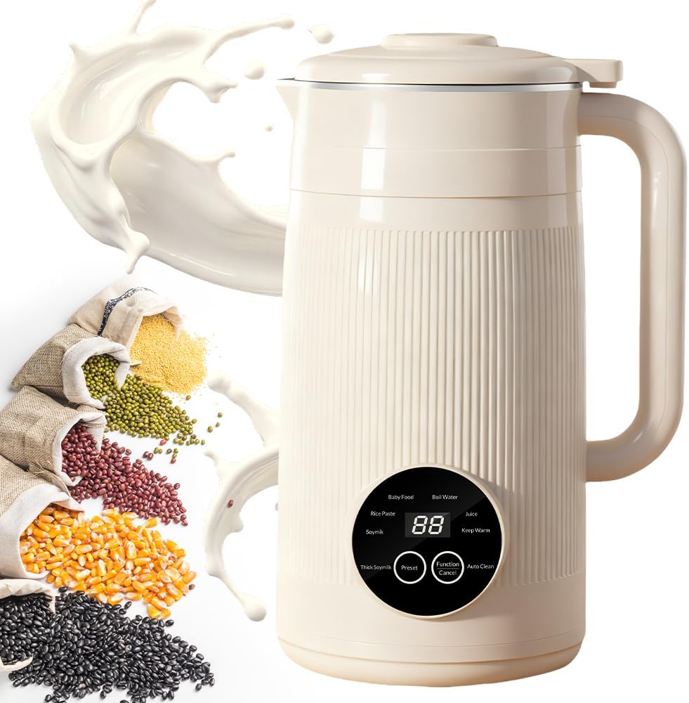 8 in 1 Nut Milk Maker Machine, 50oz Automatic Soy Milk Maker Blender for Homemade Soy, Almond, Oat, Coconut, Plant Based Milks, Milkshake, and Juice with 12H Delay Start/6H Keep Warm/Auto Clean, White