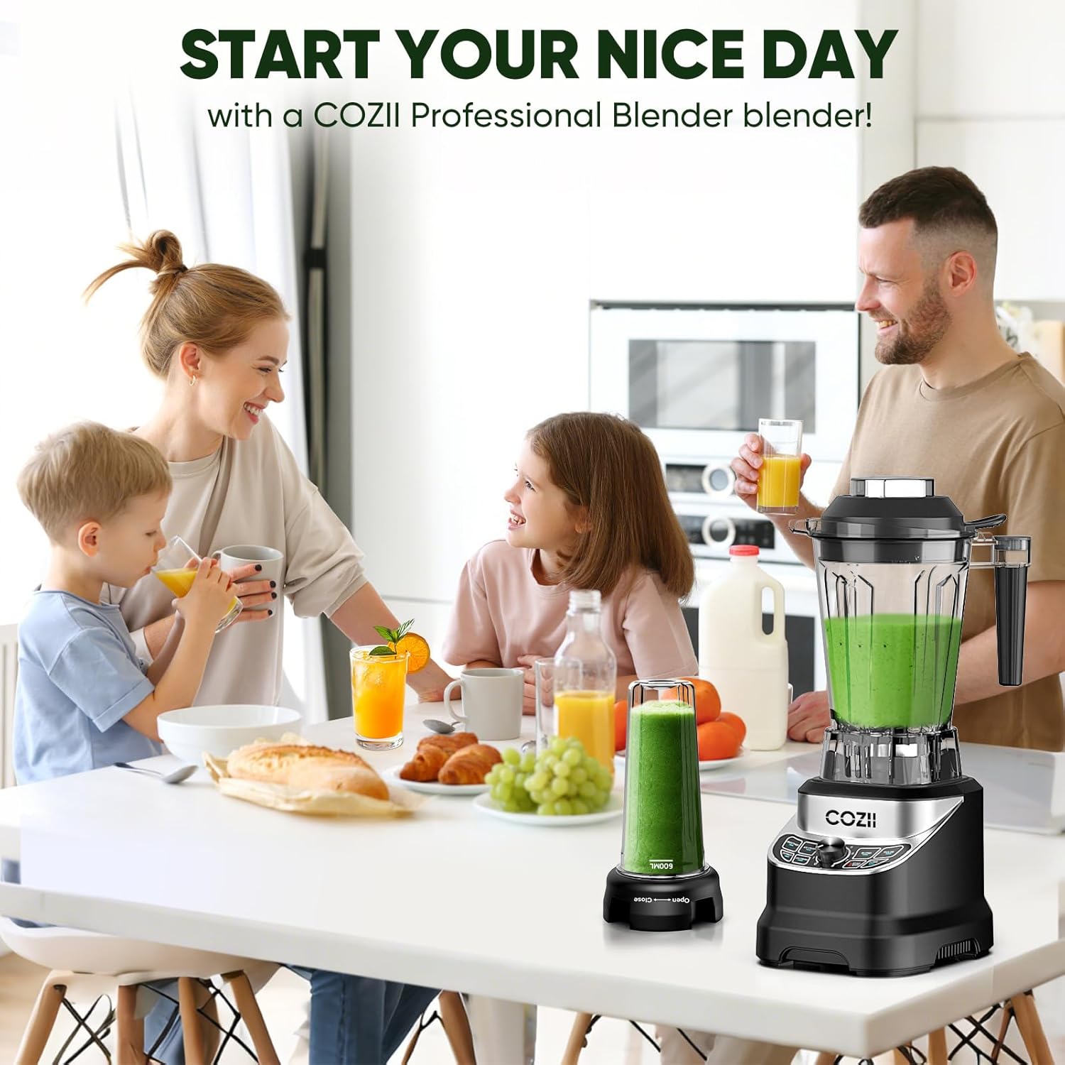 Professional Blender 2000W, Smoothie Countertop Blenders for Kitchen,7 Preset Programs for Ice Crush/Frozen Drinks/Dips/Nut Butter, High Speed, Dishwasher Safe (Dark)