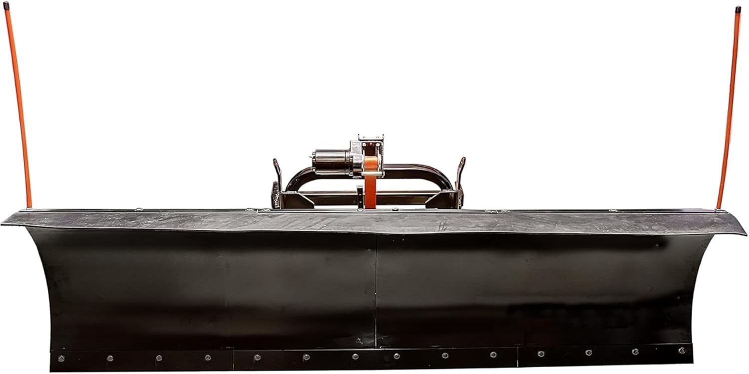 Universal Personal Snow Plow Kit All-Steel Blade with 3000 lb Wireless Electric Winch, Skid Shoes & Caster Wheels Fits Most Light Trucks & SUVs, Quick Mount System