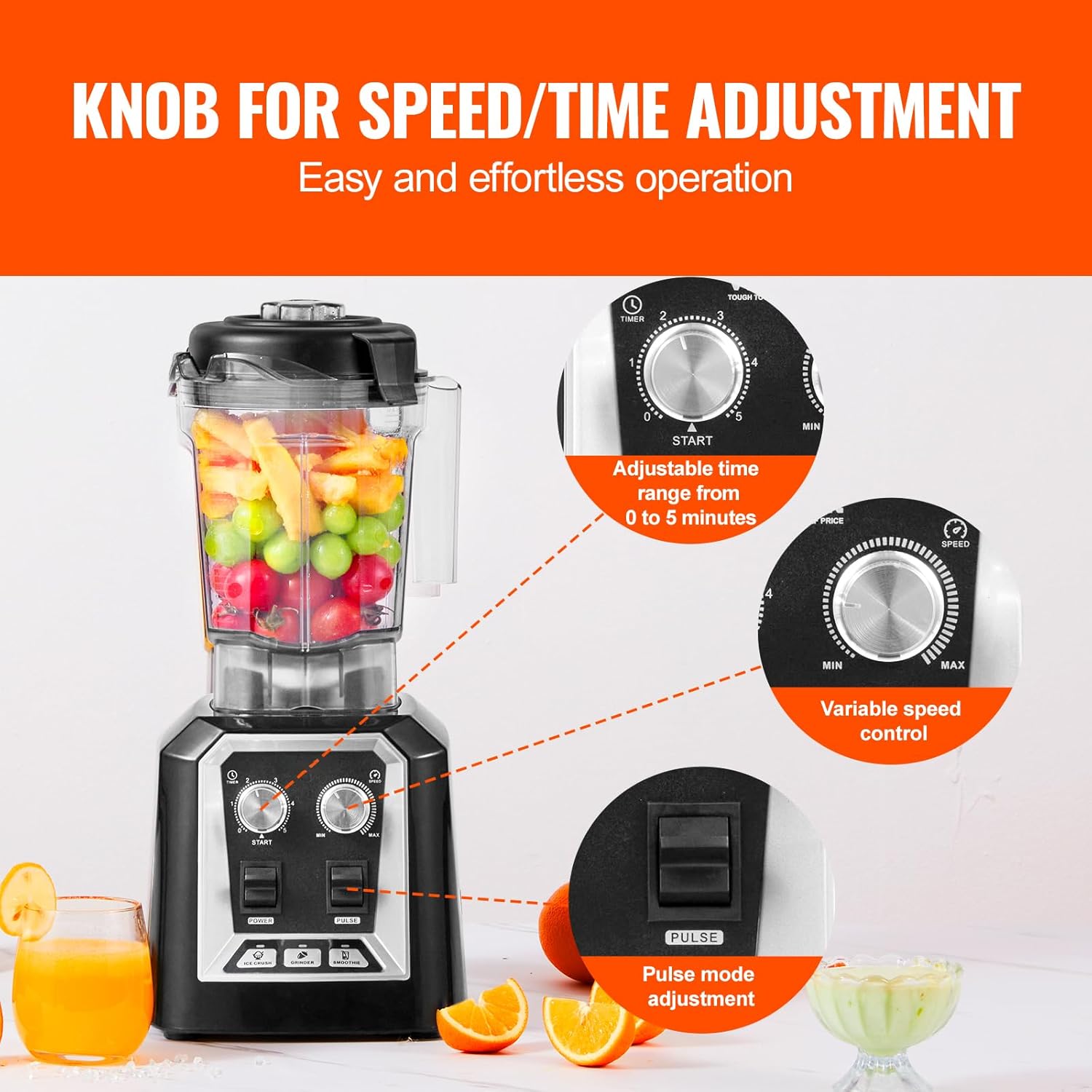 Happybuy Professional Blender, Commercial Countertop Blender with 68oz Plastic Jar, Stainless Steel, 3 Functions for Frozen Drinks, Shakes, Smoothies, Puree & Ice Crushing ，Black