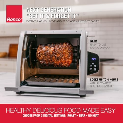 Ronco 6000 Platinum Series Rotisserie Oven, Digital Display, 12-Pound Capacity, Auto Shutoff, Includes Rotisserie Spit, Multi-Purpose Basket, 3 Cooking Functions: Rotisserie, Sear and No Heat Rotation
