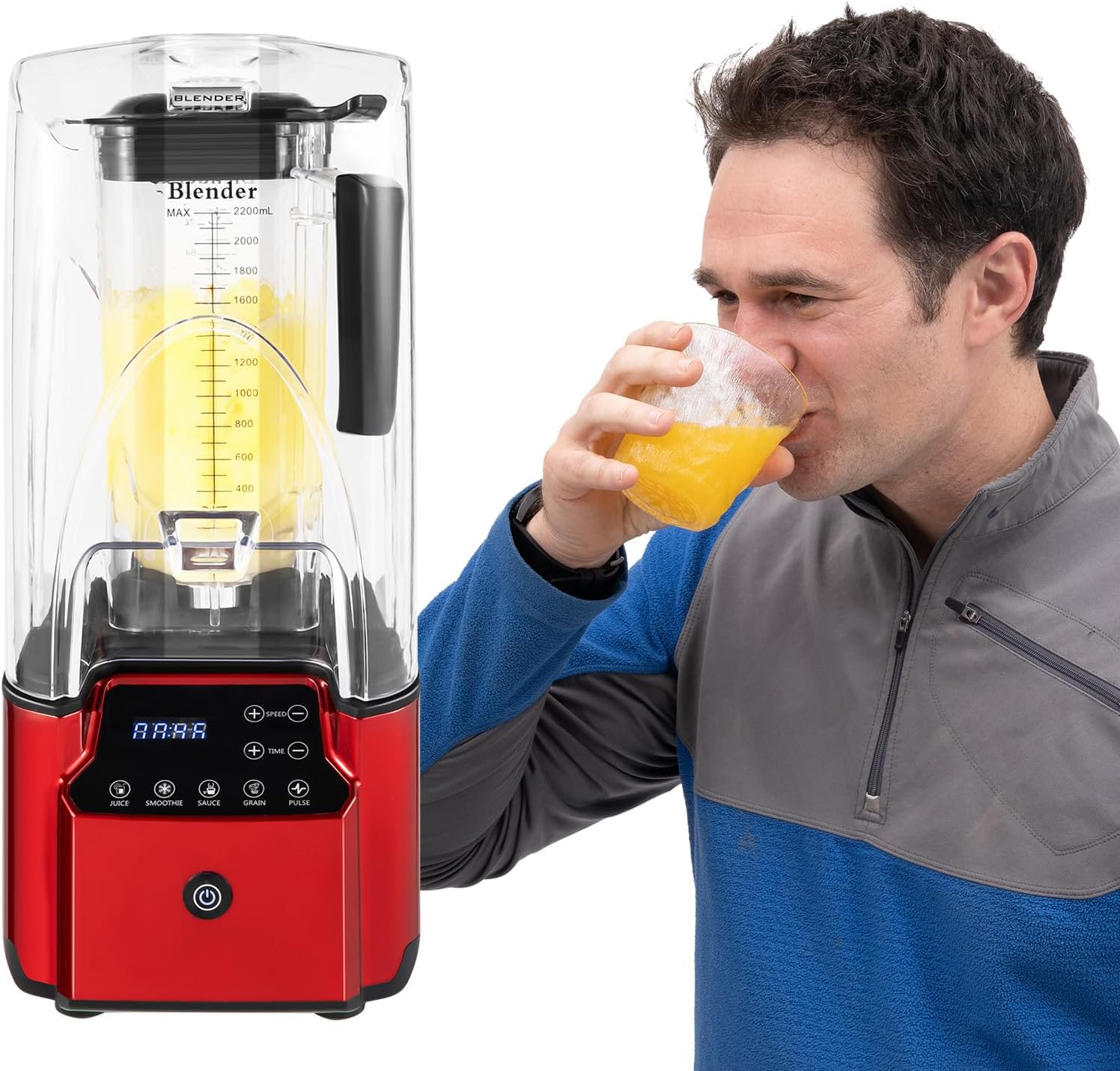 Smoothie Blender, 2200W Commercial Professional Blender 8 Gears Smoothie Countertop Blender with Shield Quiet Sound Enclosure Touch Soundproof Smoothie Machine for Smoothies, Ice Cream, Sauce