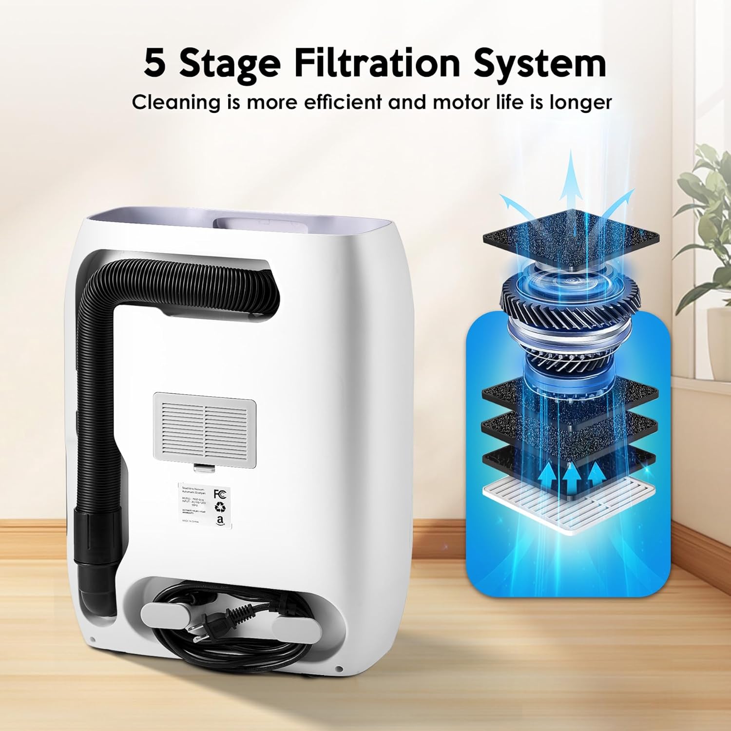 Auto-Sensing Canister Vacuum - 1500W Powerful Bagless Cleaner for Pet Hair Salon & Kitchen Hands-Free Automatic Dustpan Grey