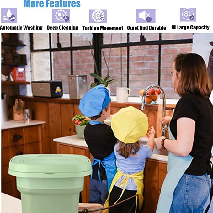 Washing Machine Portable, Mini Foldable Washer and Spin Dryer Small Foldable Bucket Washer for Camping, RV, Travel, Small Spaces, Lightweight and Easy to Carry (Bigg Size 8L Green)