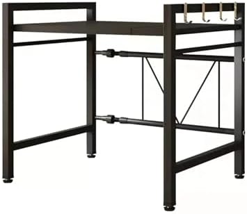 Carbon Steel Thickened Retractable Kitchen Shelf Microwave Rack Oven Rice Cooker Storage Household Double Layer(Double Layer White)