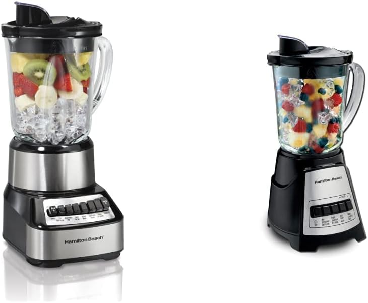 Hamilton Beach Wave Crusher Blender For Shakes and Smoothies With 40 Oz Glass Jar and 14 Functions, Ice Sabre Blades & 700 Watts for Consistently Smooth Results, Black + Stainless Steel (54221)