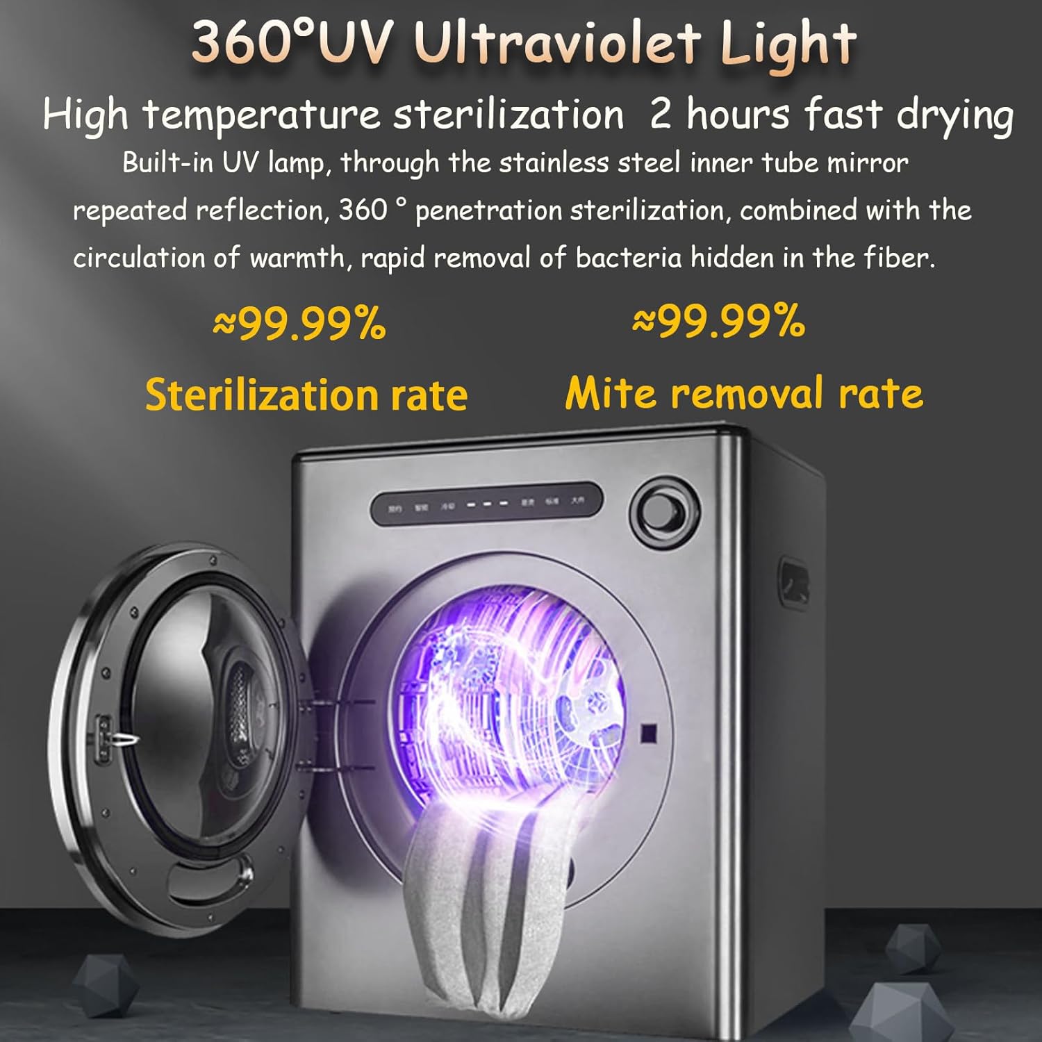 Portable Dryer, with Stainless Steel Tub, Low Noise, Crease Guard, for Small Spaces, RVs and Apartments, Home Household Cloth Drying Baby Clothes,White