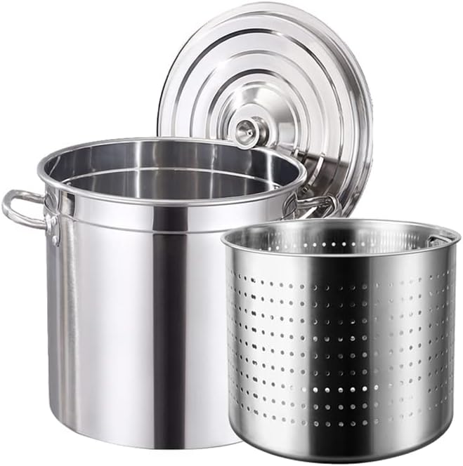 Stainless Steel Stock Pot Deep Turkey Fryer Pot w/Strainer Basket and Lid Large Soup Pot Saucepan Cooking Pot for Outdoor Cooking and Home Brewing,70L/63Qt (70L/63Qt)