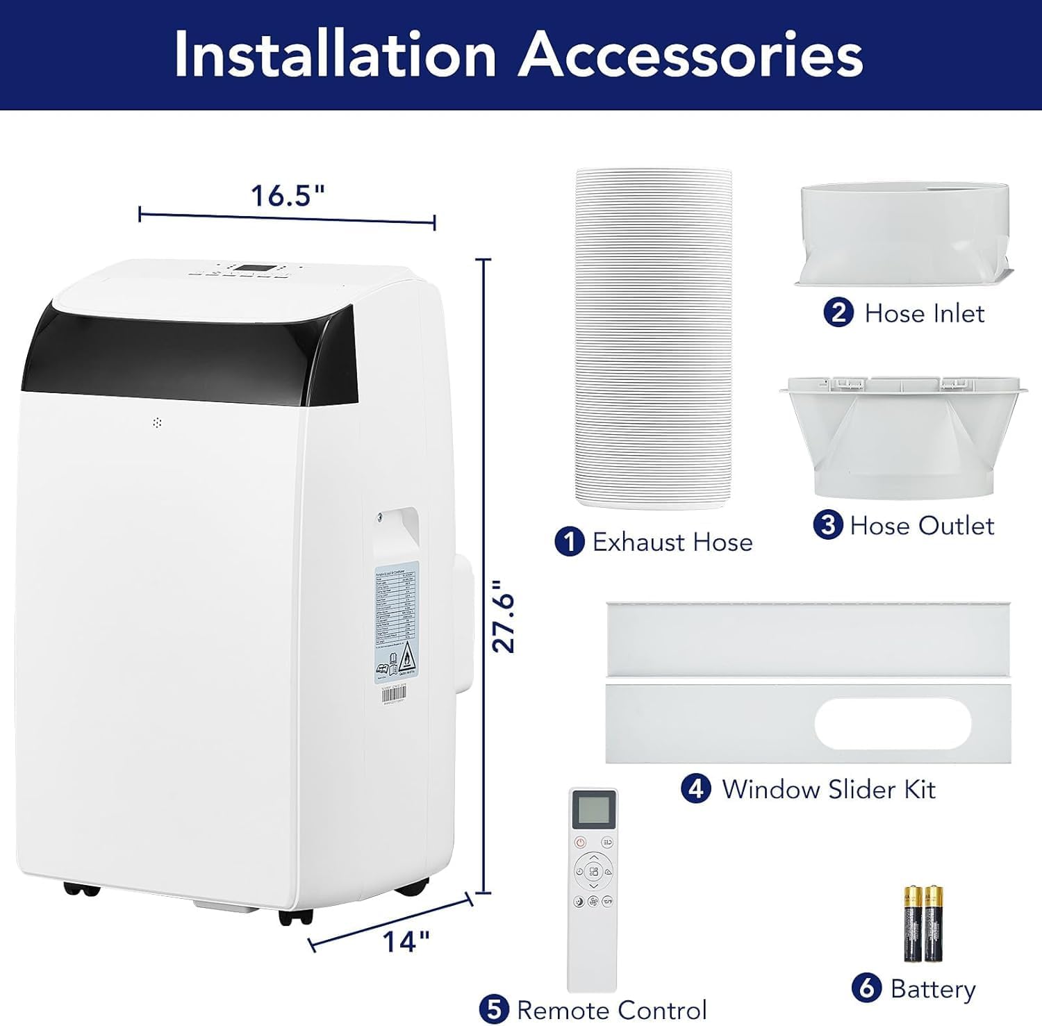 14000 BTU Portable Air Conditioner up to 750 Sq Ft 3 in 1 Cooling Dehumidifier Fan Quiet 48dB with Remote Control Auto Swing 24h Timer Wheels Hidden Handles Window Kit