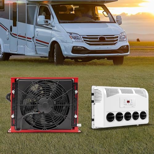 12V Split RV Truck Air Conditioner Set with Outdoor & Indoor Unit, 11000 BTU Multifunctional Portable Camper Air Compressor, 5 Gears Mini Split AC System Unit Low Noise Fit for Rvs Motorhome Bus