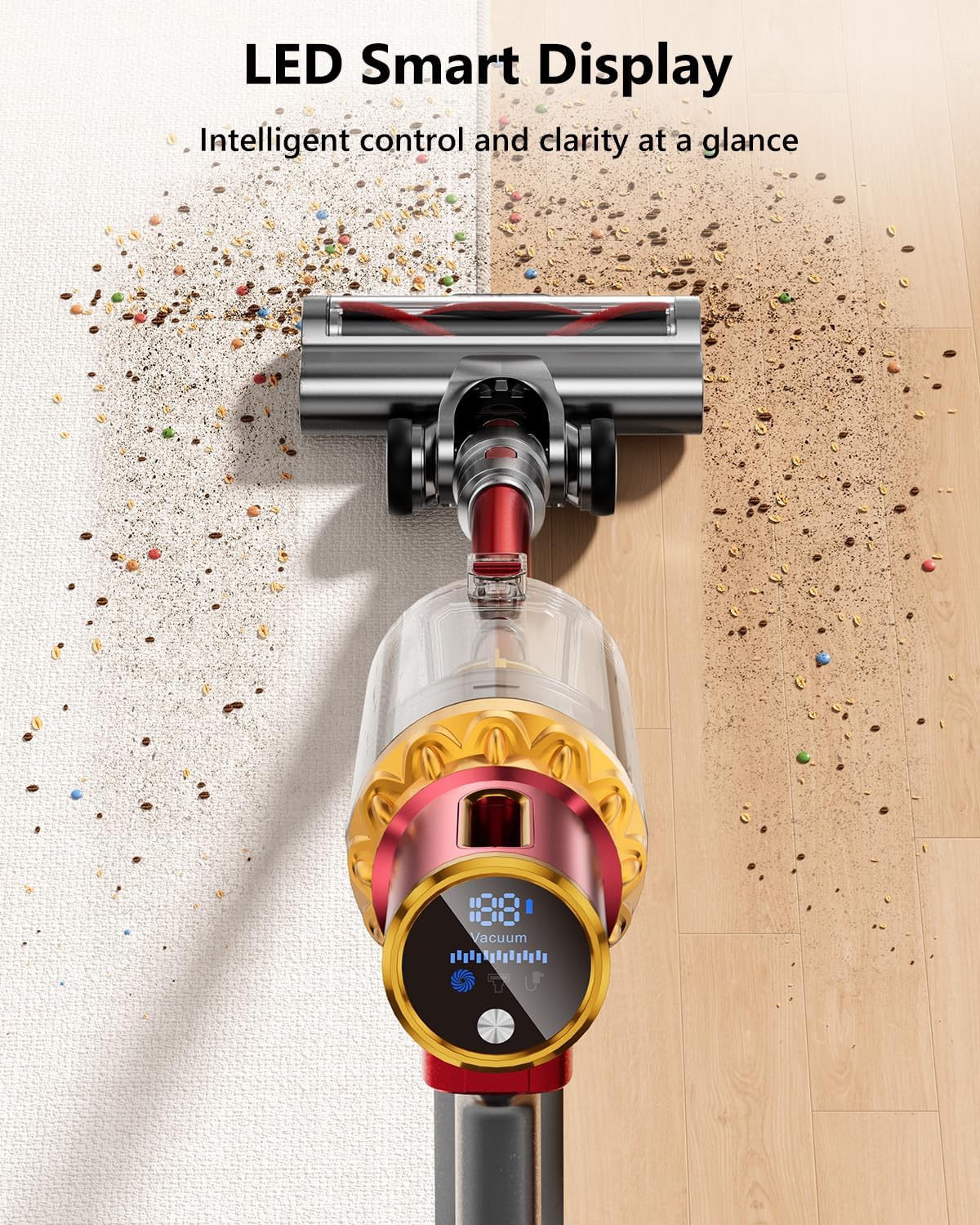 Cordless Vacuum Cleaner, 580W 48Kpa 65Mins Vacuum Cleaners for Home, Self-Standing Stick Vacuum with Auto Scrapping Dust Tech, Low Noise Rechargeable Cordless Vacuum for Hardfloor, Carpets, Pet Hair