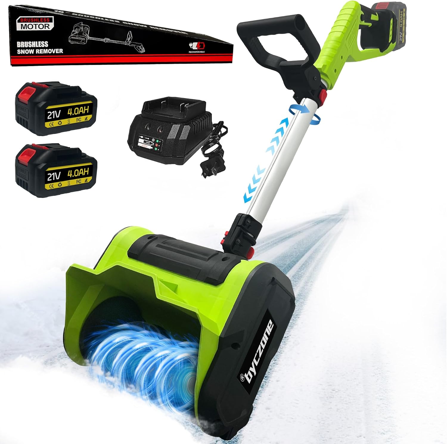 20V Cordless Snow Shovel, with 2 x 4.0Ah Batteries & Charger,10-Inch Electric Snow Blower, Battery-Powered Snow Removal with Directional Plate,20ft Throw Distance for Patio，Driveway，Deck