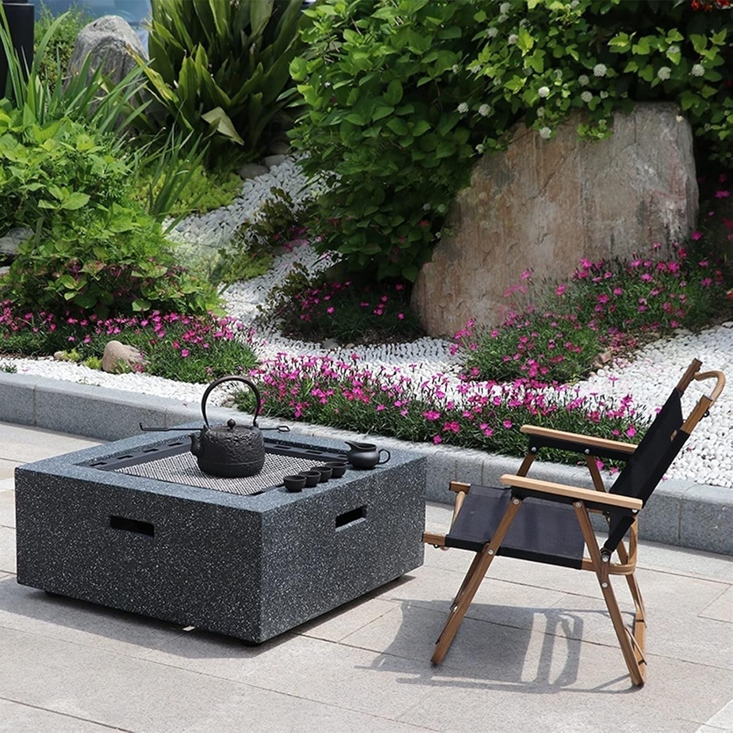 Outdoor Fire Pit Garden Wood-Burning Fire Pit Grill Table Set,Backyard Patio Fireplace Fire Bowl, with Sparkle Screen Cover and Poker