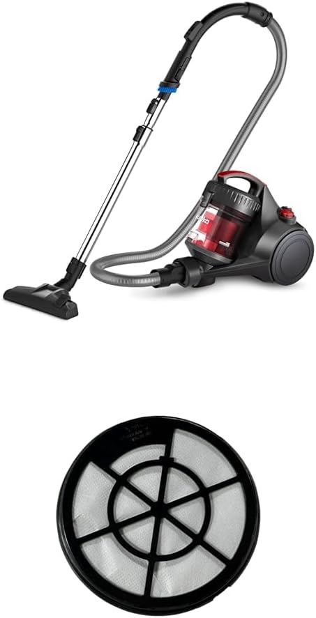 Bundle of Eureka Bagless Canister Vacuum Cleaner, Lightweight Vac for Carpets and Hard Floors, Red, Whirlwind NEN110D + Eureka NEN110A/NEN110B/NEN110D Inlet Frame and Sponge Filter, Black