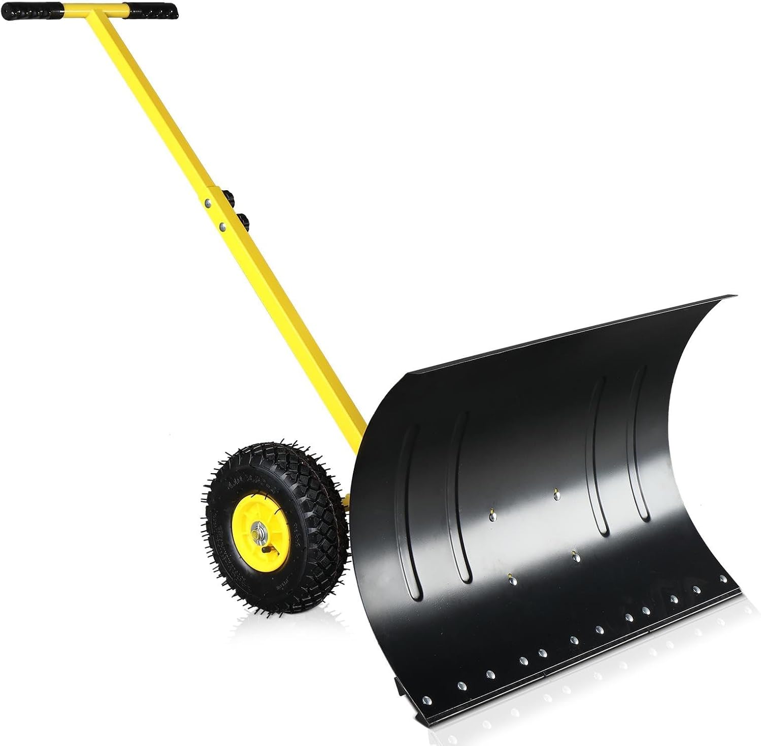 Snow Shovels Portable Premium Snow Removal Pusher with Wheel Adjustable Push Rod