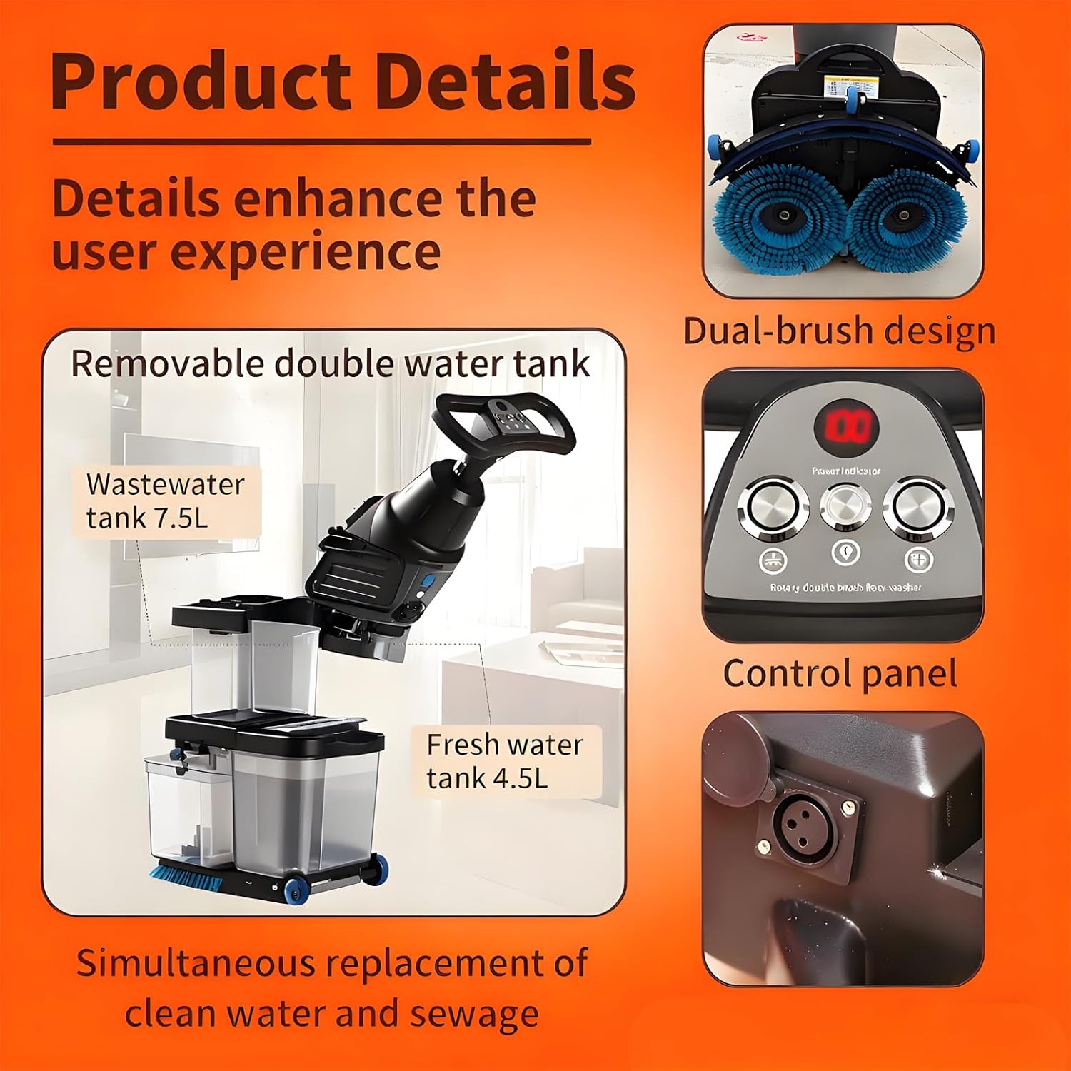 Smart Steam Fabric Cleaning Machine 13kpa Carpet Spot Cleaner, Fabric Cleaner, 1080ml Water Tank, 800ml Waste Water Tank, 31x17x35cm