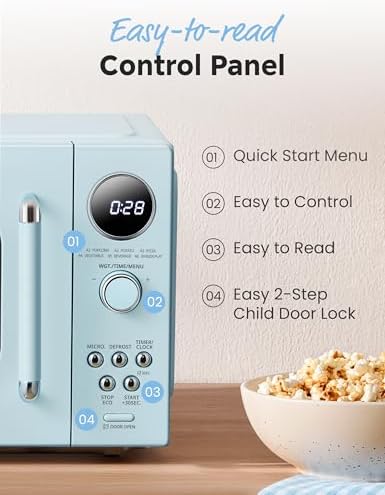 COMFEE' Retro Microwave Oven, Small Microwave with 6 Auto Menus, 0.9 cu.ft Countertop Compact Microwave with Multi-stage Cooking, Mute Function, LED digital, Green/900W, CMO-MMP02AA(GN)