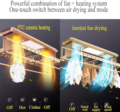 Ceiling Clothes Dryer Aluminium and Steel Electric Clothes Dryer with Remote Control,Foldable Electric Clothes Drying Rack 159cm, Ceiling Mounted Towel Rack with Heater Fan, Heavy-Duty 35kg