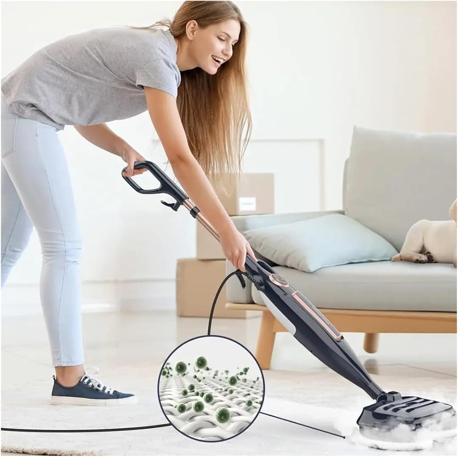 Scrubbing Steam Mop With Rotating Mop Pads 10 In 1 Lightweight Spin Mop 3 Steam Mode LED Headlights For Hard Floor Tile Compatible With INSE VM6(Khaki)