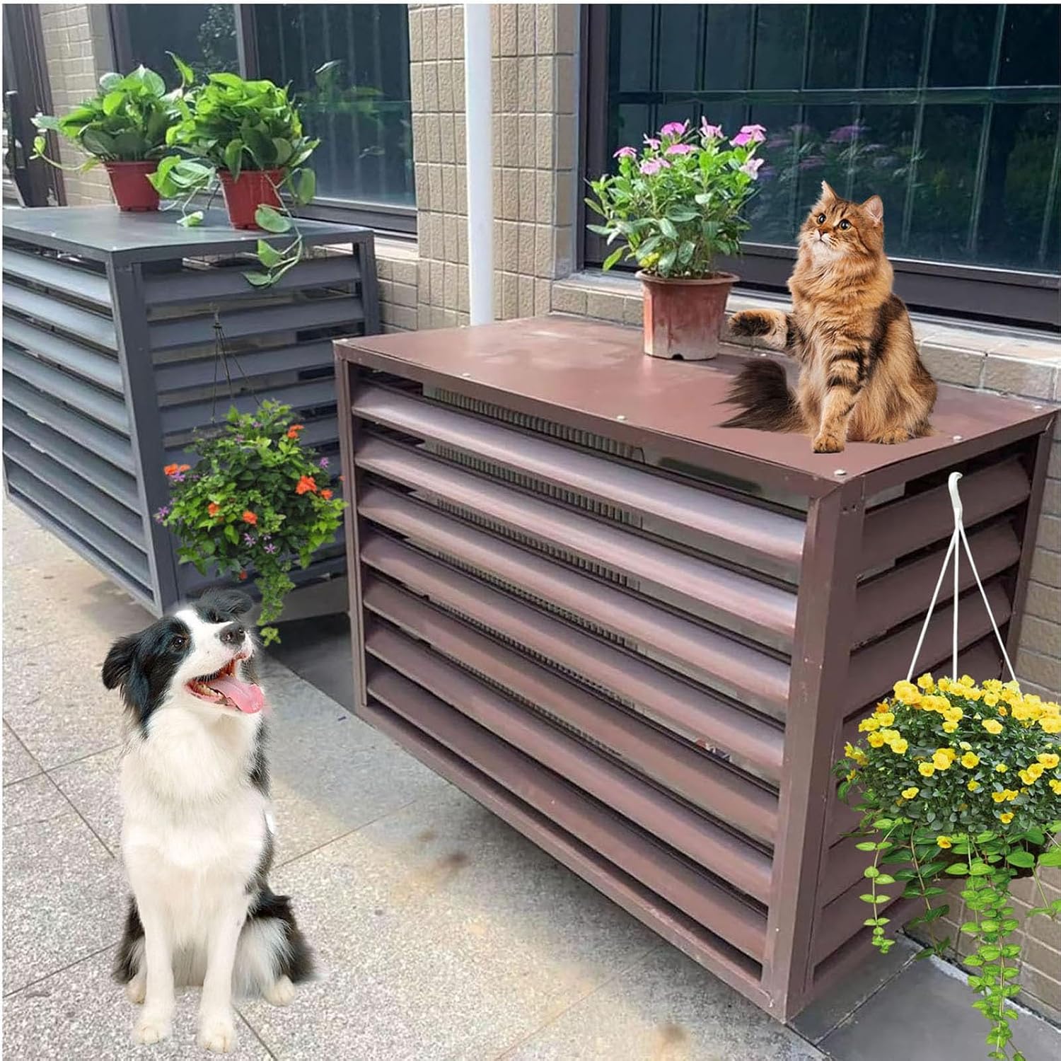 Air Conditioner Covers, Outdoor Anti Theft Aluminum A C Cover Privacy Fence Screen, Used for Outdoor Unit Noise Reduction(White,2 3P)