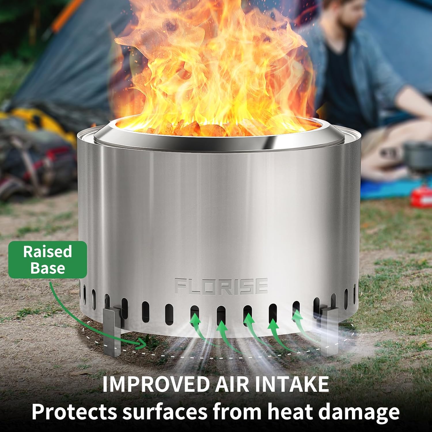 27 Inch Smokeless Fire Pit, Outdoor Portable Firepit with Waterproof Cover & Poker, Stainless Steel Wood Burning Fireplace for Outside,Patio, Camping, Bonfire, Silver