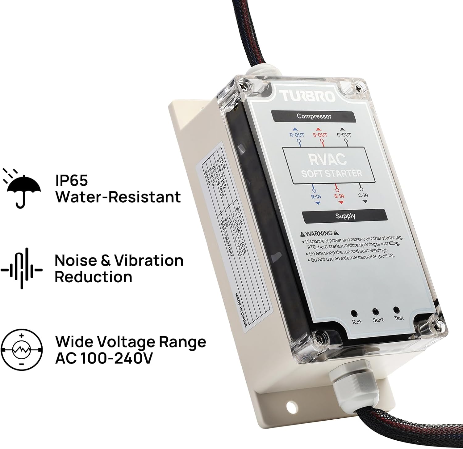 TURBRO Finnmark 15K BTU RV AC with Soft Start Kit - Cooling & Heating, WiFi Remote, LED Decoration Light, Low-Power Startup, 100-240V, Non-Ducted, White