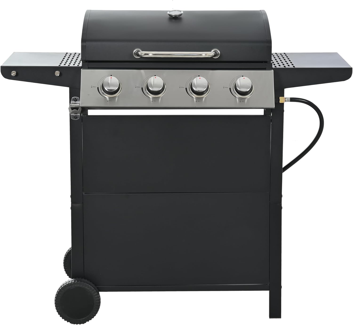 Propane Gas Grill 3/4 Burner Barbecue Grill, Stainless Steel 26,000BTU/34,000 BTUPatio Garden Barbecue Grill with Two Shelves, Lid, Wheels and Bottle Opener (4 Burner & 34,000 BTU)