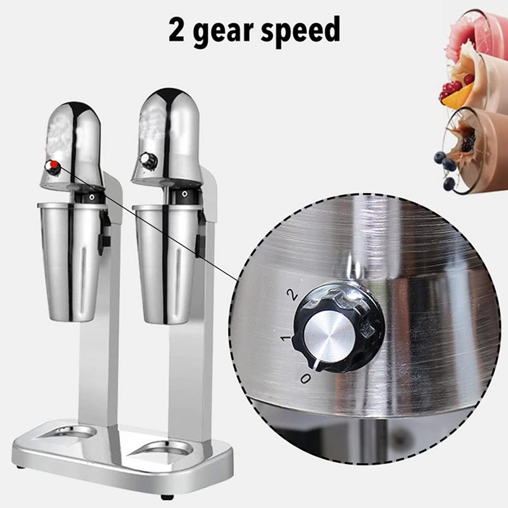 Double Head Milkshake Mixer, Stainless Steel 2 Gears Speeds Smoothie Blender for Milk Tea, Coffee Shops