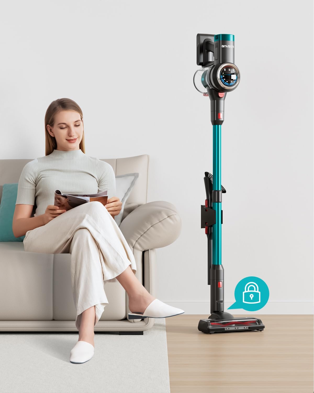 Cordless Vacuum Cleaner +1*Extra Battery Bundle - 550W/45KPa Suction, 65Min Runtime, OLED Display & Anti-Tangle Brush