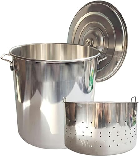 Stainless Steel Turkey Deep Fryer Large Commercial Stockpot for Seafood Crawfish Crab Boil w/Strainer Basket and Lid for Outdoor Cooking and Home Brewing/Siliver / 63Qt(Siliver 63Qt)