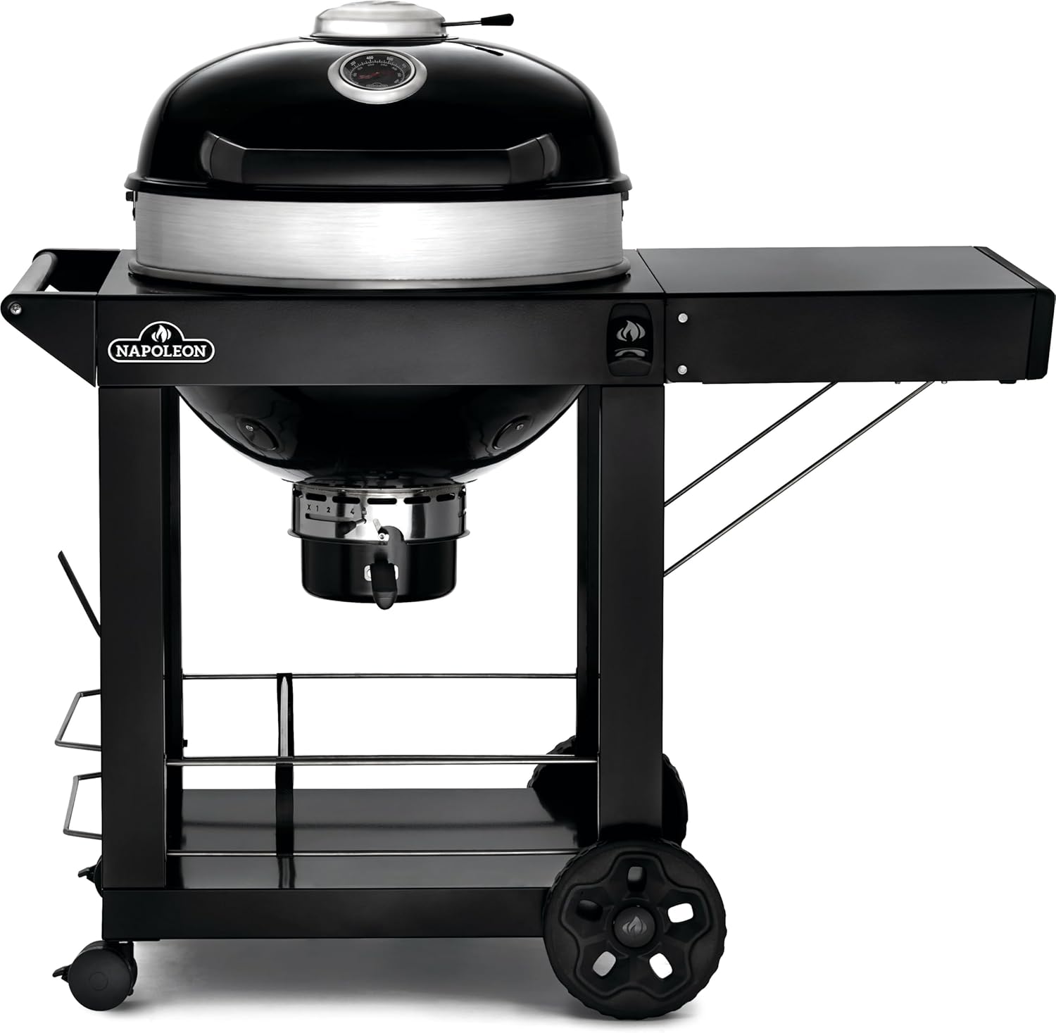 Napoleon PRO22 Charcoal Kettle Grill with Folding Cart, Black, Porcelain-Enameled Lid and Bowl, Chrome-Plated Cooking Grid