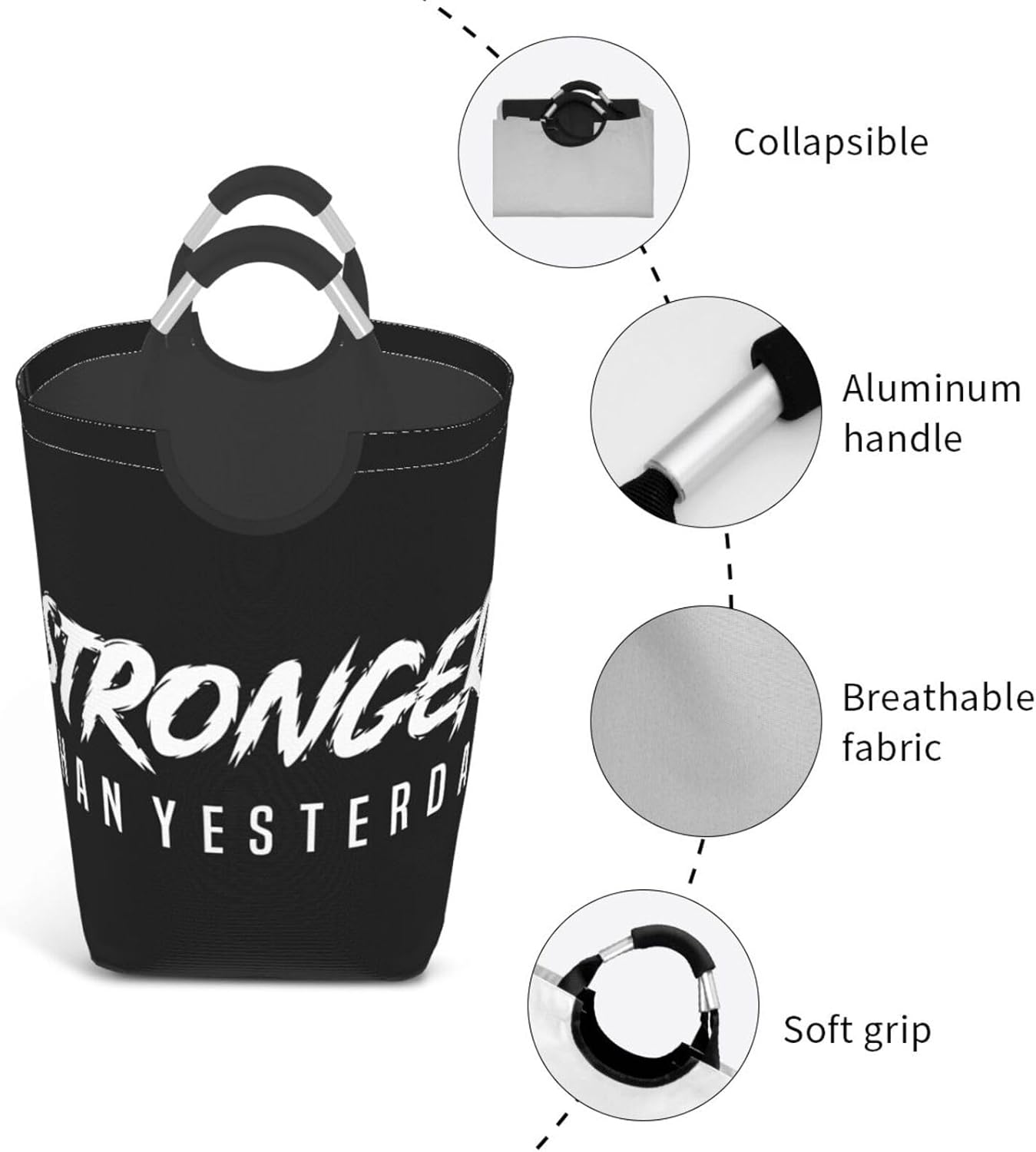 Stronger Than Yesterday - Bodybuilding ​50l Collapsible Laundry Basket With Soft-Grip Handles - Foldable Clothes Hamper For Home, Dorm & Rv Storage​