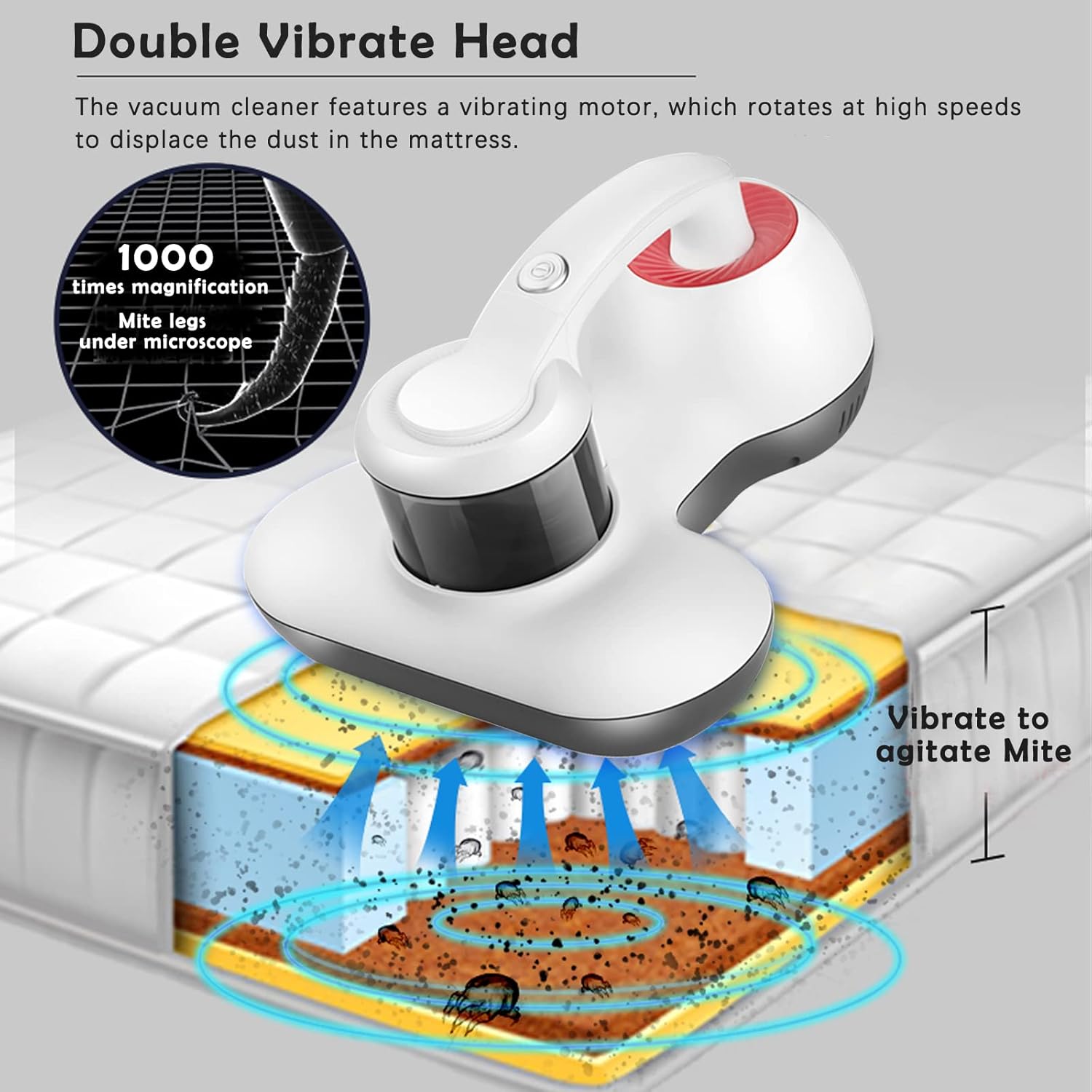 Mattress Vacuum Cleaner, UV Bed Vacuum Cleaner 12KPa Handheld Vacuum Upgraded Effectively Clean Up Bed, Pillows, Cloth Sofas, Carpets and Ther Fabric Surfaces