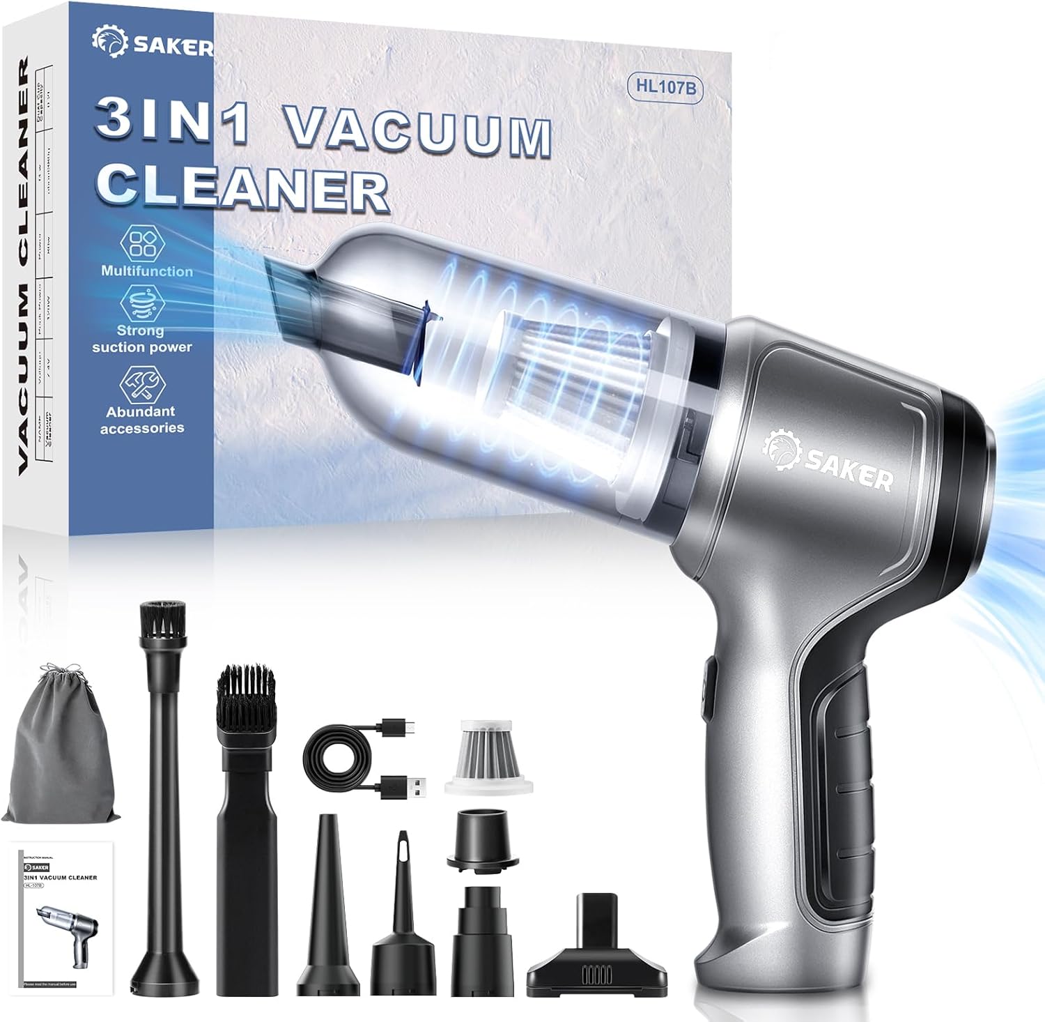 Saker Car Vacuum Portable Cordless Foam Cannon Dual Connector Accessory for Pressure Washer Kit