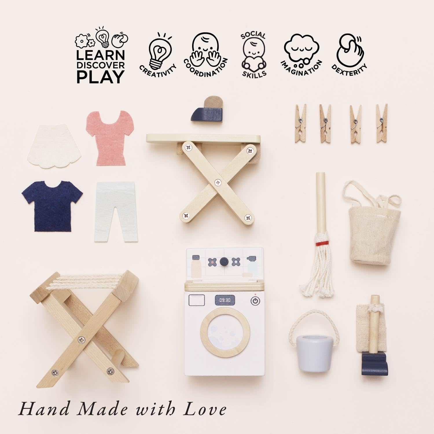 Le Toy Van - Wooden Daisylane Laundry Room Accessories Play Set for Dolls Houses | Girls or Boys Furniture Sets - Suitable for Ages 3+