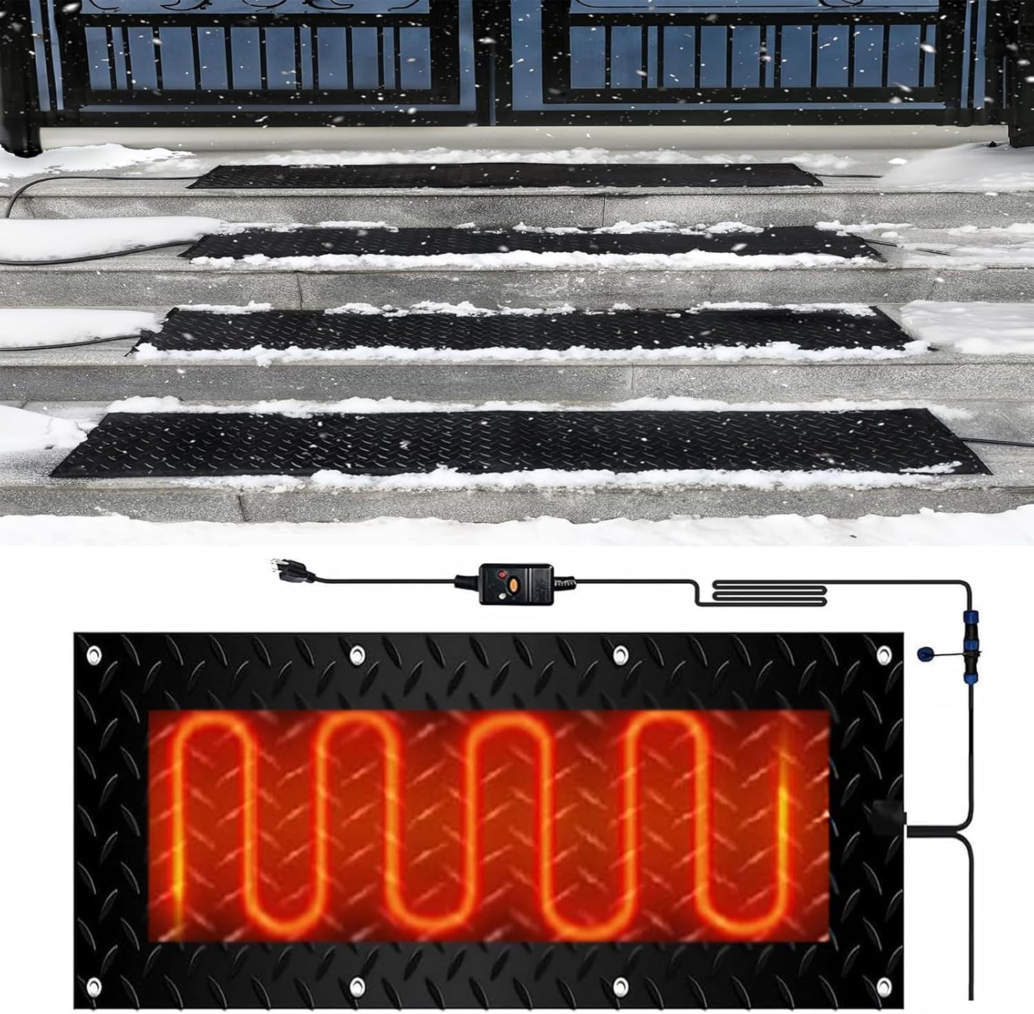 Snow Melting Mats Outdoor, Heated Snow Melting Mats for Stairs, 1/2/3/4/5 pcs Heated Snow Melting mats, Heated Walkway Mat, with Power Cord and Connecting line(1 Pcs,30x90cm/12x36in)