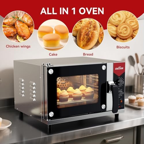 CROSSON 23L Quarter-Size Convection Oven,3-Tier Commercial Toaster oven w/Front Glass Door,3 set of Wire Racks,120 Minutes Timer and Interior Light, 120V/1600W Countertop Conventional Oven