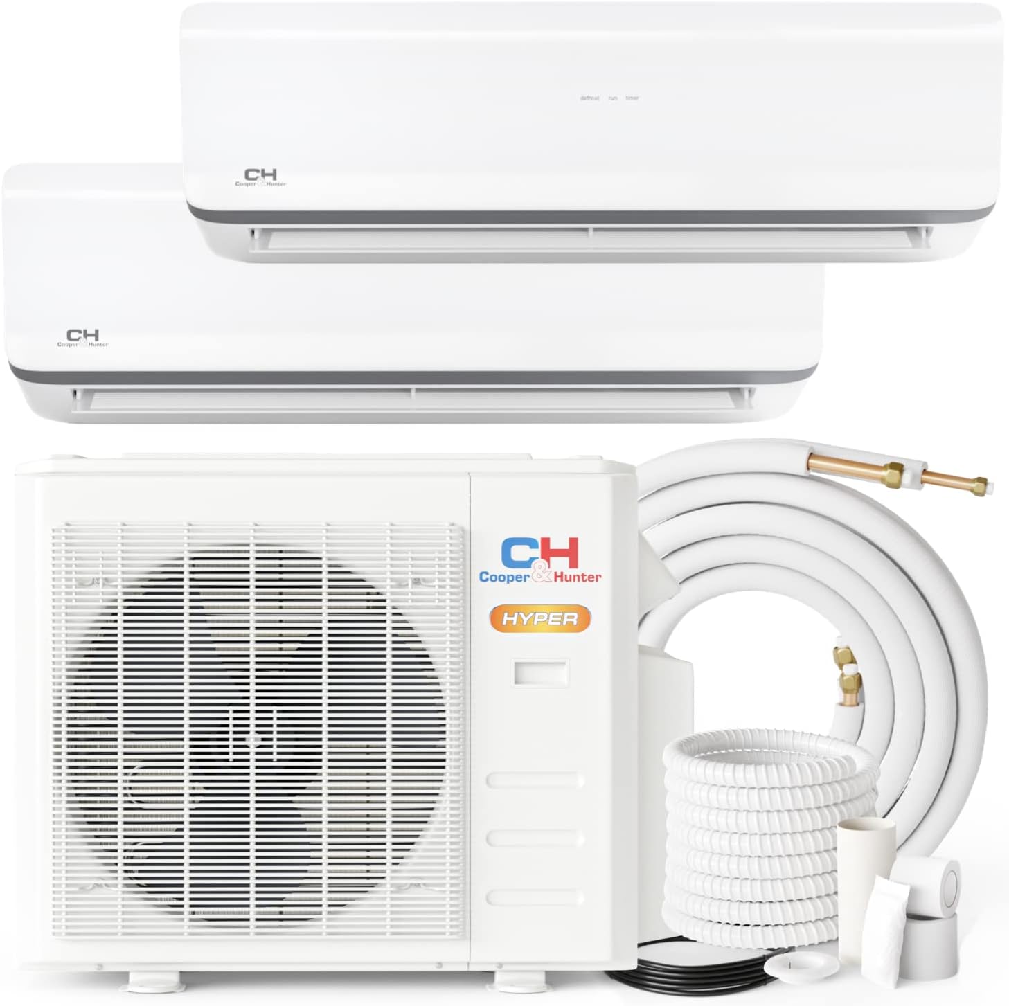 Cooper&Hunter Hyper Heat -22F Dual 2 Zone 12,000 BTU + 12,000 BTU Ductless Mini Split Heat Pump Air Conditioner System 230V Full Set with Two 25FT Installation Kits
