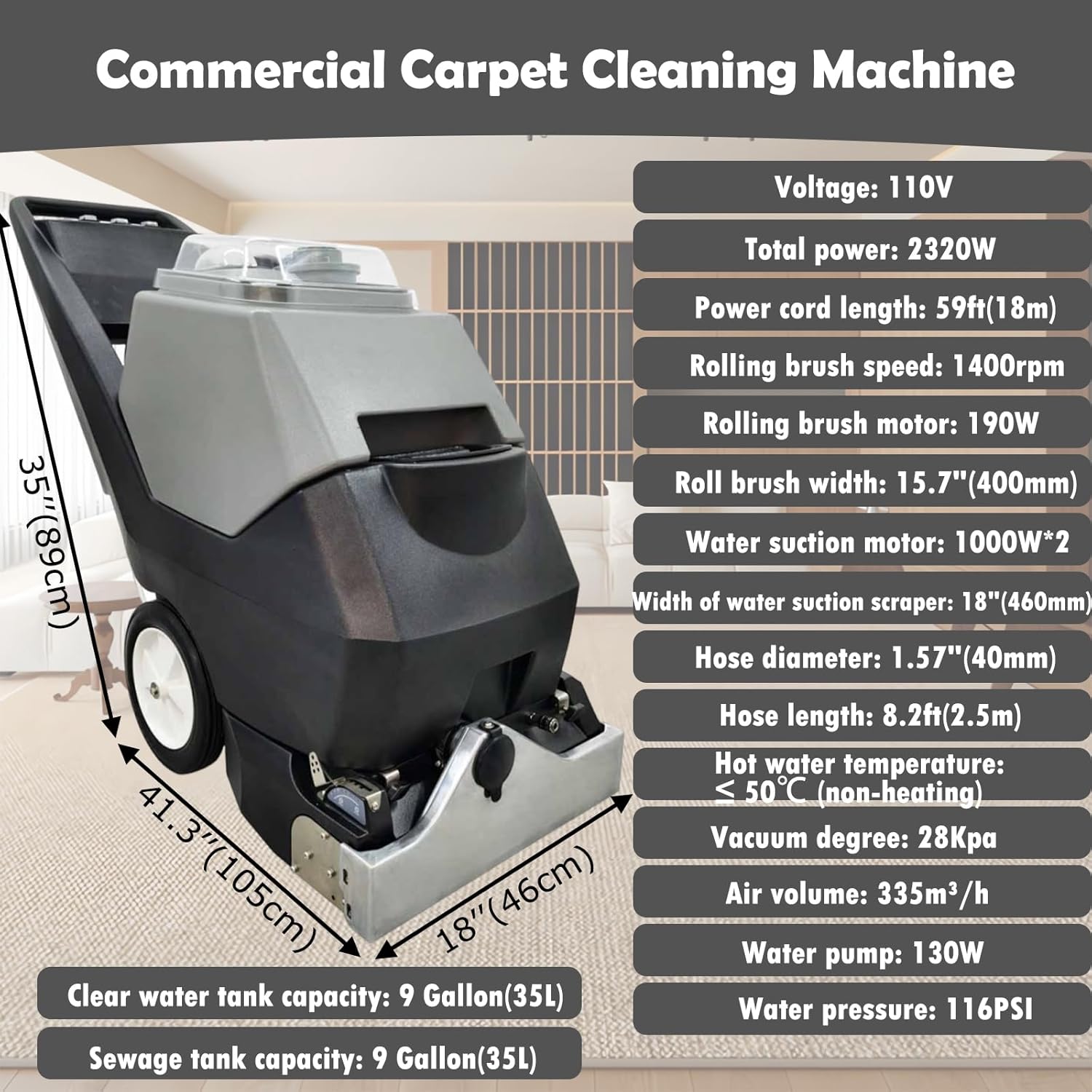 Commercial Carpet Cleaning Machine 3 in 1 Extractor Wet Dry Cleaner 70L Tank 2320W Powerful Floor Cleaning Machine for Sofa Curtain Floor 110V