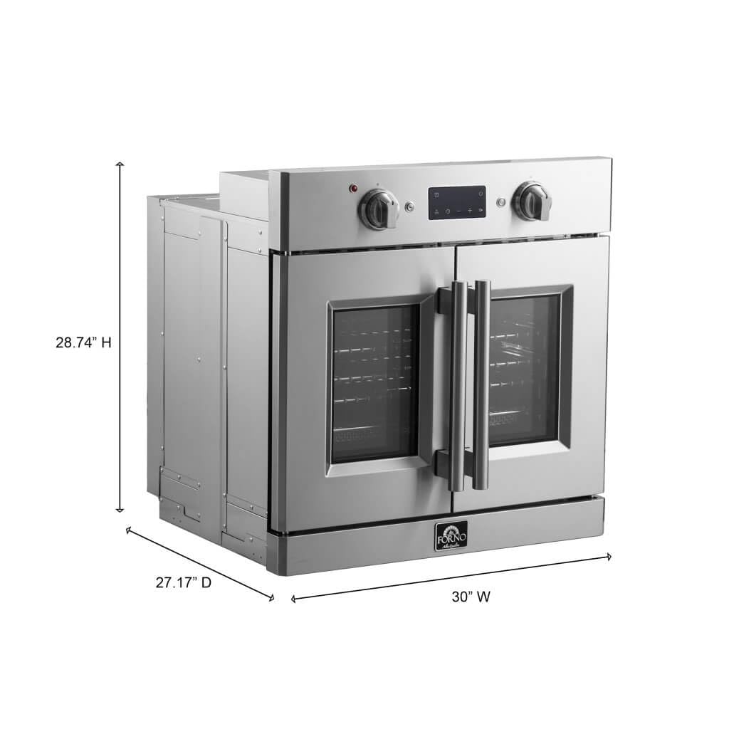 FORNO Gallico 30-Inch Electric French Door Stainless Steel Wall Oven - 240V 3500W 4.32 Cu. Ft. Electric with LED Display Screen - Wall Oven with Telescopic Racks with Air Fry and Drip Tray