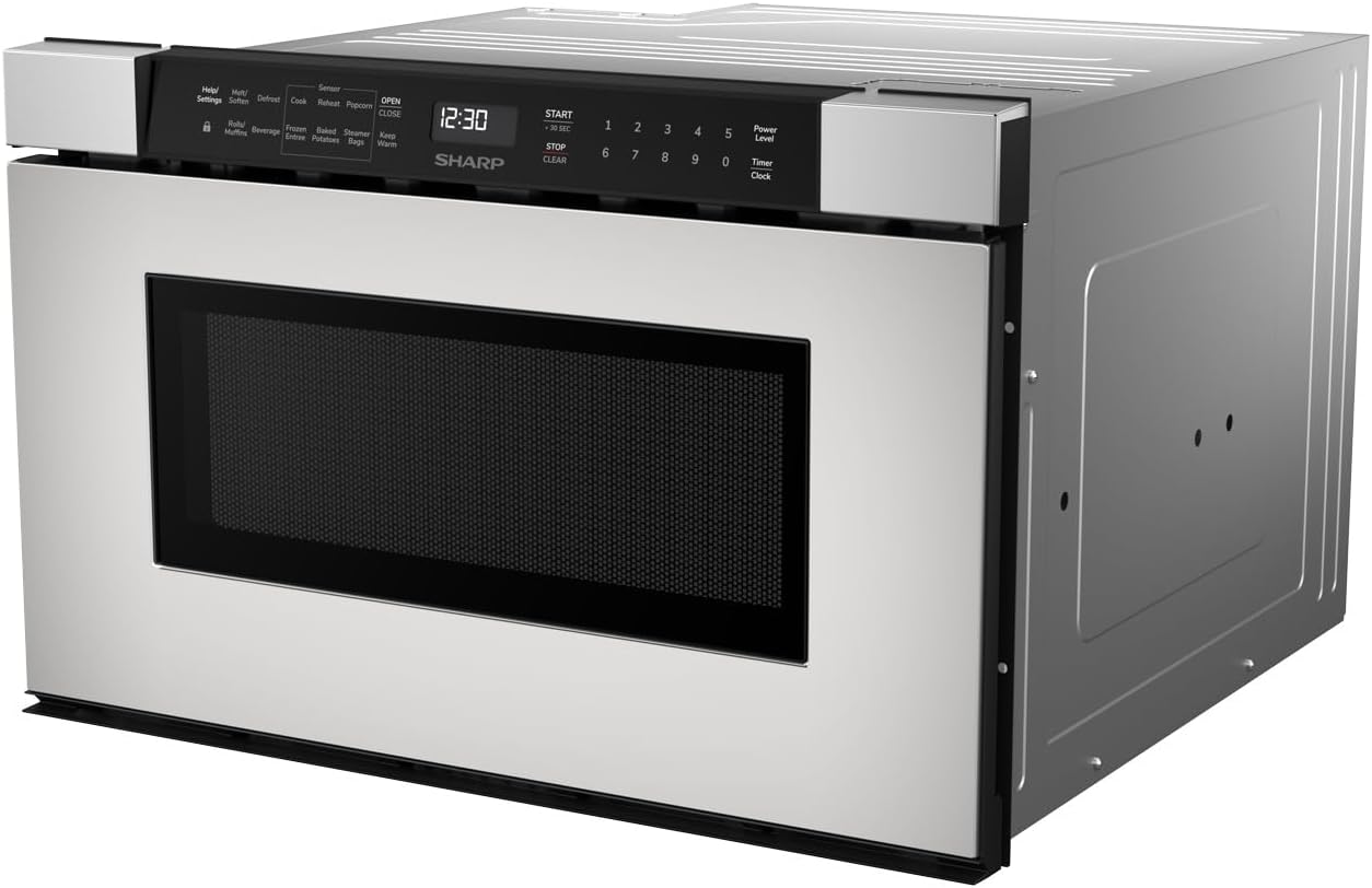 SHARP SMD2440JS Microwave Drawer Oven, 24-inch, 1.2 Cubic Feet, 950 Watt, Angled Touch Control Panel, Stainless Steel