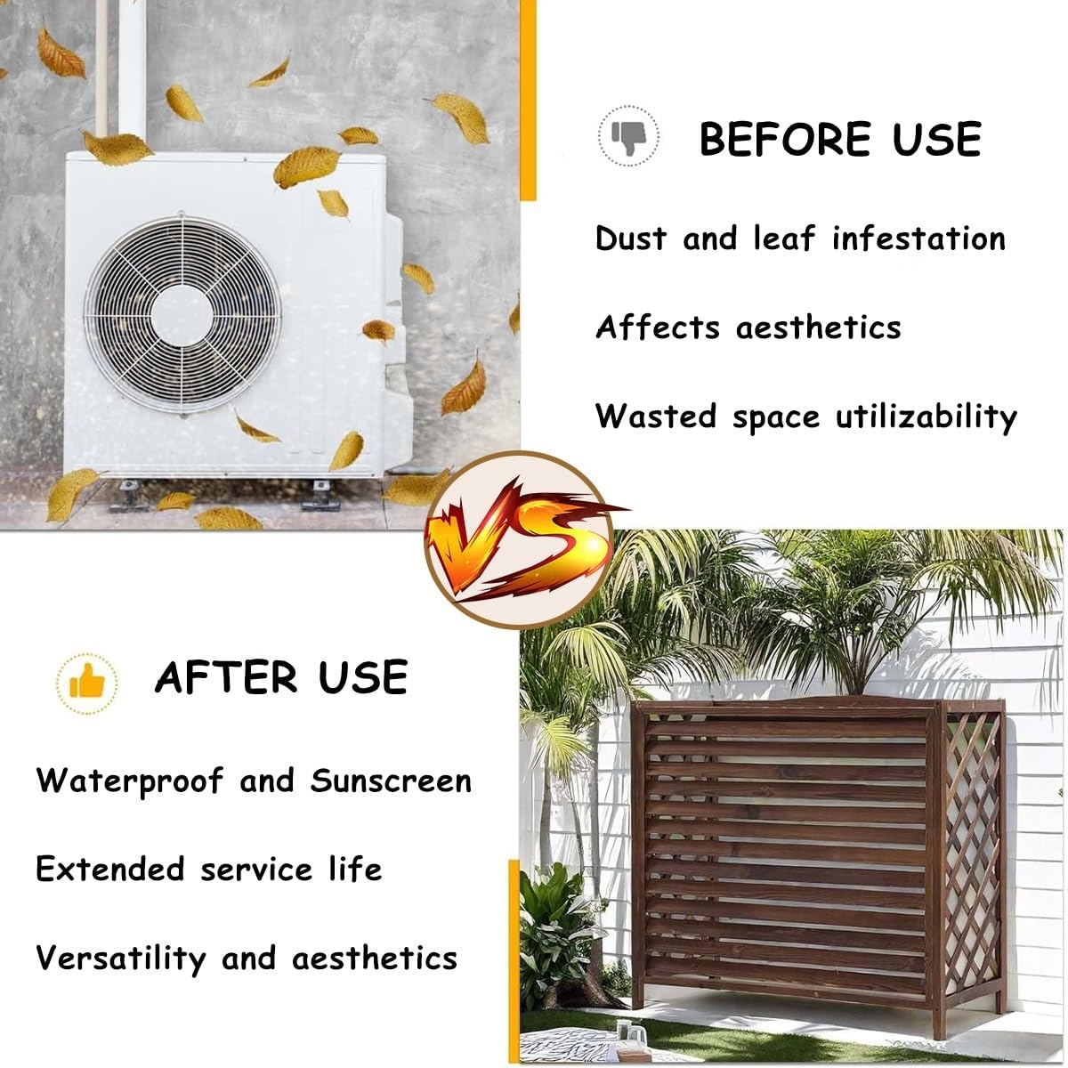 Air Conditioner Fence Screen Protective Cover Solid Wood Shelf Plant StorageDecorative Louvered Frame for Outside to Hide Condensing Unit for Outdoor Privacy(Black,L115cm*W54cm*H95cm)