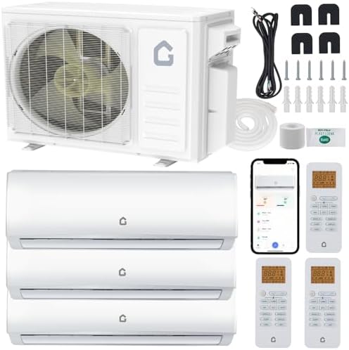 Garvee 3 Zone 28000 BTU(12K + 12K + 12K) Mini Split AC/Heating System, 20 SEER2 Tri Zone Ductless Split Air Conditioner with Pre-Charged Condenser, Not Include Copper Tube Line Set, 208-230V