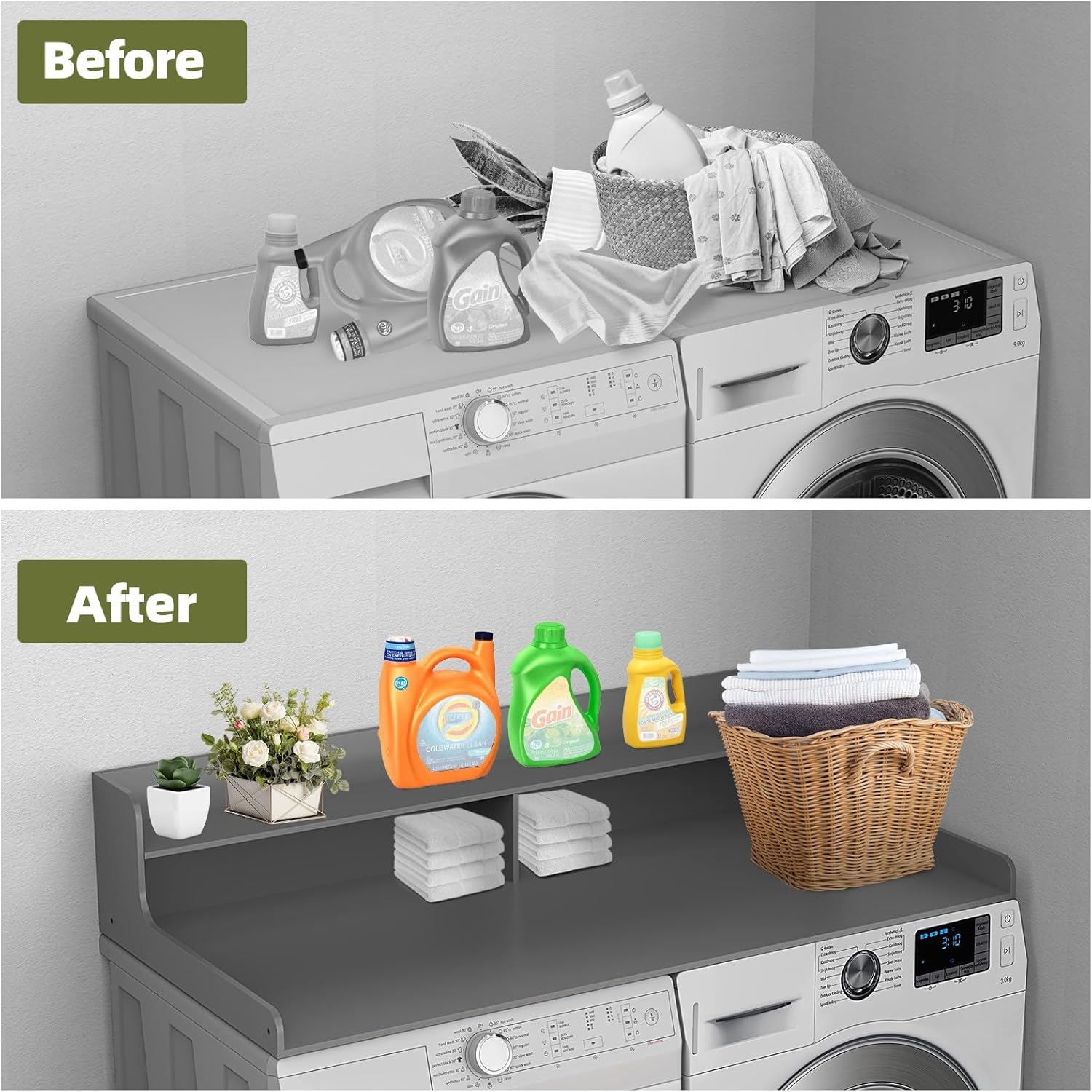 Washer Dryer Countertop with 2-Tier Shelf, 54