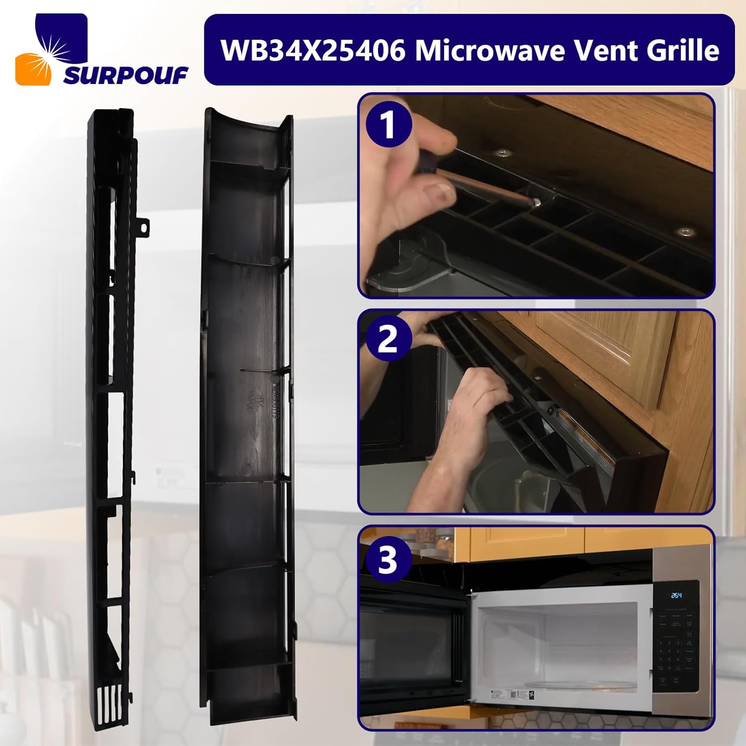 WB34X25406 wb34X25406 Microwave Vent Grille Compatible with GE， Replaces 4465386 AP6040821 PS11774030 EAP11774030