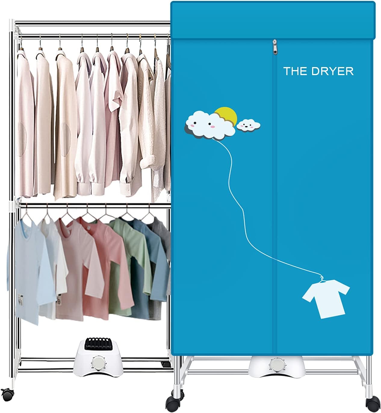 Portable Dryer, 110V 1000W Electric Clothes Dryer Machine, Double Layer Stackable, Stainless Steel, Blue, 15kg Capacity, Front Load, Ideal for Apartments, RV, Families, Campers